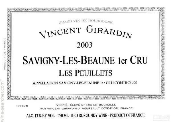 domaine vincent girardin les peuillets premier cru, savigny-les