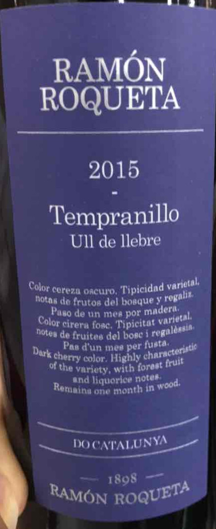 2015 ramon roqueta tempranillo, catalunya, spain