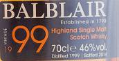 巴布萊爾1999年份自然色彩蘇格蘭單一麥芽威士忌(Balblair 1999 Vintage Natural Colour Single Malt Scotch Whisky, Highlands, UK)