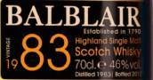 巴布萊爾1983年份蘇格蘭單一麥芽威士忌(Balblair 1983 Vintage Single Malt Scotch Whisky, Highlands, UK)