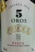 5個(gè)金幣陳釀紅葡萄酒(5 Oros Crianza, Rioja, Spain)