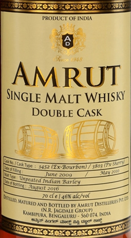 amrut double cask single malt whisky, bangalore, india