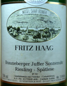 海格布朗伯哲朱弗日晷園14號雷司令遲摘白葡萄酒(Fritz Haag Brauneberger Juffer Sonnenuhr Riesling Spatlese Fuder 14, Mosel, Germany)