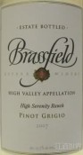 布拉斯菲爾德靜園灰皮諾（意式風格）干白葡萄酒(Brassfield Estate Winery High Serenity Ranch Vineyard Pinot Grigio, High Valley, USA)