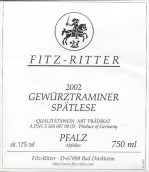 曼特菲茨-里特酒莊瓊瑤漿晚采收甜葡萄酒(Weingut Fitz-Ritter Gewurztraminer Spatlese, Pfalz, Germany)