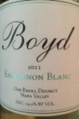 博伊德家族酒莊長相思干白葡萄酒(Boyd Family Vineyard Sauvignon Blanc, Oak Knoll District, USA)