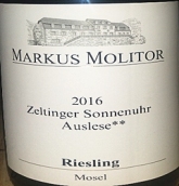 玛斯莫丽酒庄日冕园雷司令精选白葡萄酒(Markus Molitor Zeltinger Sonnenuhr Auslese Riesling, Mosel, Germany)