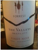 富利來布蘭科特園黑皮諾干紅葡萄酒(Forrest The Valleys Brancott Pinot Noir, Marlborough, New Zealand)