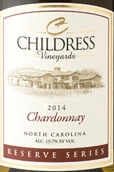 柴德里斯酒莊珍藏霞多麗干白葡萄酒(Childress Reserve Chardonnay, North Carolina, USA)