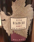 比安基酒莊艾爾莎·比安奇馬爾貝克紅葡萄酒(Bodegas Bianchi Elsa Bianchi Malbec, San Rafael, Argentina)