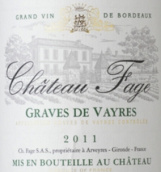 費(fèi)吉酒莊干白葡萄酒(Chateau Fage Blanc, Graves de Vayres, France)