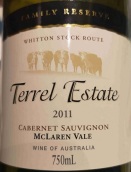 特雷爾酒莊家族珍藏赤霞珠紅葡萄酒(Terrel Estate Family Reserve Cabernet Sauvignon, McLaren Valley, Australia)