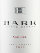 巴爾酒莊馬爾貝克干紅葡萄酒(Barr Estate Winery Malbec, Paso Robles, USA)