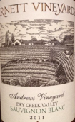 巴奈特長相思干白葡萄酒(Barnett Vineyards Sauvignon Blanc, Sonoma County, USA)