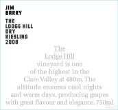 金百利酒莊廬舍山莊雷司令白葡萄酒(Jim Barry The Lodge Hill Dry Riesling, Clare Valley, Australia)