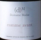 牡黛酒莊如前干紅葡萄酒(Domaine Modat Comme Avant, Cotes du Roussillon Villages Caramany, France)