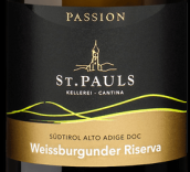 圣保羅酒莊威斯堡格德熱情珍藏白葡萄酒(St. Pauls Weissburgunder Alto Adige Passion Riserva, Trentino-Alto Adige, Italy)