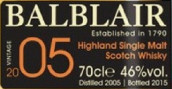 巴布萊爾2005年份蘇格蘭單一麥芽威士忌(Balblair 2005 Vintage Single Malt Scotch Whisky, Highlands, UK)