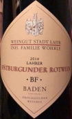 拉尔市立酒庄沃勒拉赫BF黑皮诺红葡萄酒(Weingut Stadt Lahr Wohrle Lahrer BF Spatburgunder, Baden, Germany)
