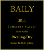 貝雷雷司令干白葡萄酒(Baily Vineyard & Winery Riesling, Temecula Valley, USA)