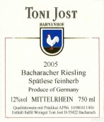 托尼約斯特哈嫩霍夫巴查瑞徹晚收雷司令甜白葡萄酒(Toni Jost Hahnenhof Bacharacher Riesling Spatlese Feinherb, Mittelrhein, Germany)