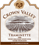 冠谷酒莊塔明內(nèi)半甜白葡萄酒(Crown Valley Winery Traminette, Ozark Highlands, USA)