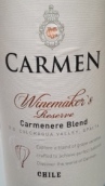 卡門釀酒師珍藏佳美娜混釀干紅葡萄酒(Carmen Winemaker's Reserve Carmenere Blend, Apalta, Chile)