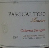 帕斯庫(kù)爾托索珍藏赤霞珠紅葡萄酒(Pascual Toso Reserva Cabernet Sauvignon, Barrancas, Argentina)