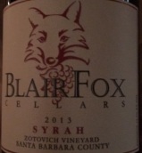 布萊爾狐福克斯家族西拉干紅葡萄酒(Blair Fox Fox Family Vineyard Syrah, Santa Barbara, USA)