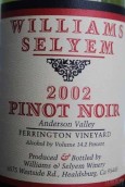 威廉斯樂姆酒莊費(fèi)陵通園黑皮諾干紅葡萄酒(Williams Selyem Estate Vineyard Ferrington Vineyard Pinot Noir, Anderson Valley, USA)