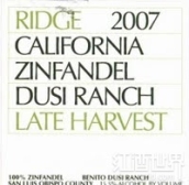 山脊酒莊杜西牧場晚收仙粉黛甜紅葡萄酒(Ridge Vineyards Dusi Ranch Late Harvest Zinfandel, Paso Robles, USA)