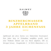 薩爾維酒莊倫次波3年橡木桶蘋果白蘭地(Weingut Salwey Rinzbergwasser Apfelbrand 3 Jahre Lagerung Im Eichenfass, Baden, Germany)