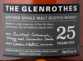 格蘭路思25年單一麥芽蘇格蘭威士忌(The Glenrothes 25 Year Old Single Malt Scotch Whisky, Speyside, UK)