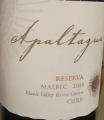 阿帕塔瓜珍藏馬爾貝克干紅葡萄酒(Apaltagua Reserva Malbec, Maipo Valley, Chile)