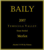 貝雷梅洛干紅葡萄酒(Baily Vineyard & Winery Merlot, Temecula Valley, USA)