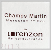 洛伦佐酒庄马丁园（梅尔居雷一级园）红葡萄酒(Domaine Lorenzon Champs Martin Red, Mercurey 1er Cru, France)