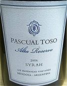 帕斯庫爾托索特別珍藏西拉紅葡萄酒(Pascual Toso Alta Reserva Syrah, Barrancas, Argentina)