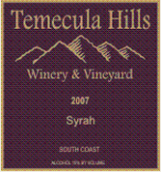 泰梅庫拉西拉干紅葡萄酒(Temecula Hills Winery Syrah, Temecula Valley, USA)