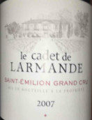 拉芒德酒莊副牌紅葡萄酒(Le Cadet de Larmande, Saint-Emilion Grand Cru, France)