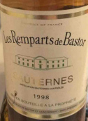 巴斯特酒莊副牌甜白葡萄酒(Les Remparts de Bastor, Sauternes, France)