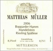 Matthias Muller Bopparder Hamm Mandelstein Riesling Spatlese Feinherb, Mittelrhein, Germany