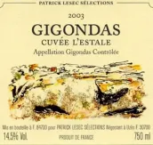 帕特里克·莱塞克酒庄莱斯塔勒红葡萄酒(Patrick Lesec l'Estale, Gigondas, France)