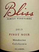 比利斯酒莊黑皮諾干紅葡萄酒(Bliss Family Vineyards Pinot Noir, North Coast, USA)