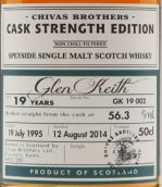 格兰基斯1995年份19年原酒苏格兰单一麦芽威士忌(Glen Keith 1995 19 Years Old Cask Strength Single Malt Scotch Whisky, Speyside, UK)