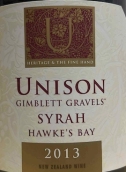 尤尼森酒莊西拉紅葡萄酒(Unison Vineyard Syrah, Gimblett Gravels, New Zealand)