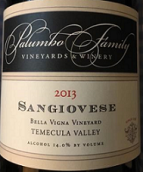 帕倫博貝拉魏格納園桑嬌維塞干紅葡萄酒(Palumbo Family Vineyards Bella Vigna Vineyard Sangiovese, Temecula Valley, USA)