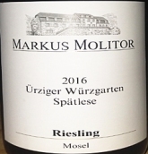 玛斯莫丽酒庄乌兹格园雷司令晚收白葡萄酒(Markus Molitor Urziger Wurzgarten Spatlese Riesling, Mosel, Germany)
