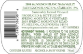 春山長(zhǎng)相思干白葡萄酒(Spring Mountain Vineyard Sauvignon Blanc, Napa Valley, USA)