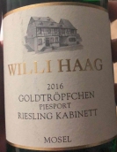 威利哈格金滴園雷司令珍藏白葡萄酒(Willi Haag Goldtropfchen Riesling Kabinett, Piesporter, Germany)