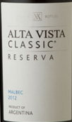 阿爾塔維斯塔經(jīng)典馬爾貝克珍藏干紅葡萄酒(Alta Vista Classic Malbec Reserve, Mendoza, Argentina)